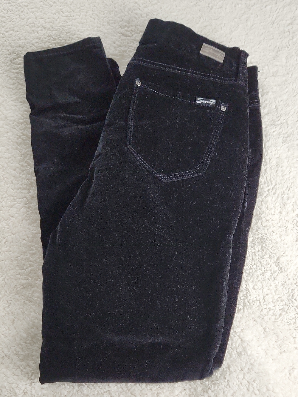 Seven7 Black Velvet Pants with Signature Logo High Rise Skinny 10